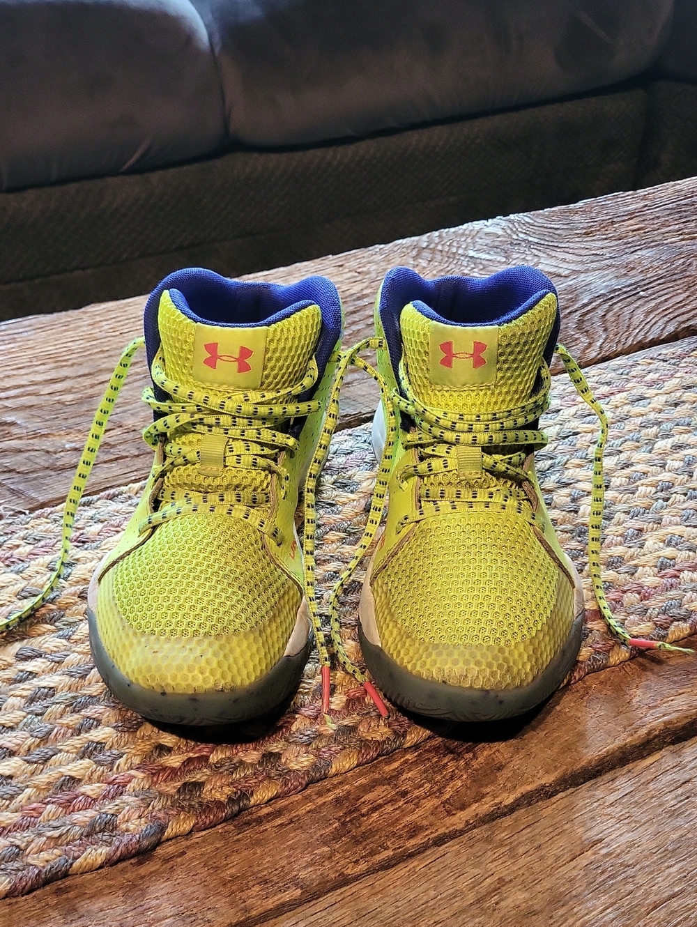 Under Armour Kids' Neon Yellow and Blue Athletic Sneakers